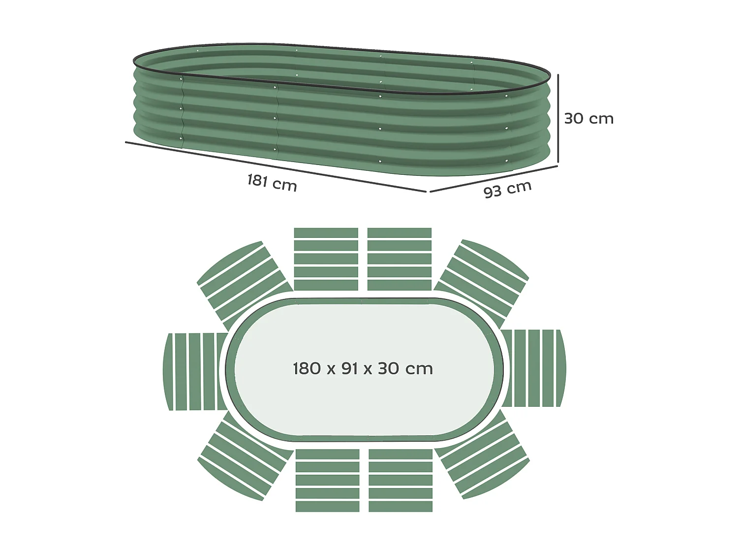 Set van 2 stalen verhoogde plantenbakken, groen (181x93x30 cm)