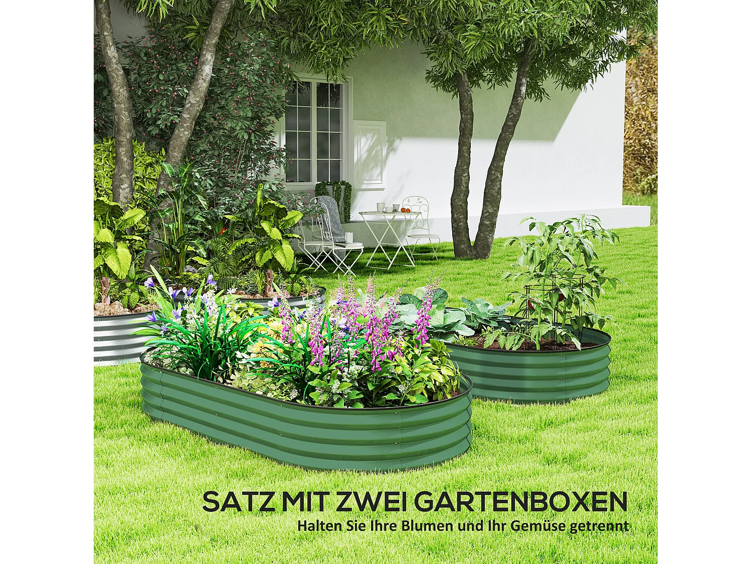 Set van 2 stalen verhoogde plantenbakken, groen (181x93x30 cm)
