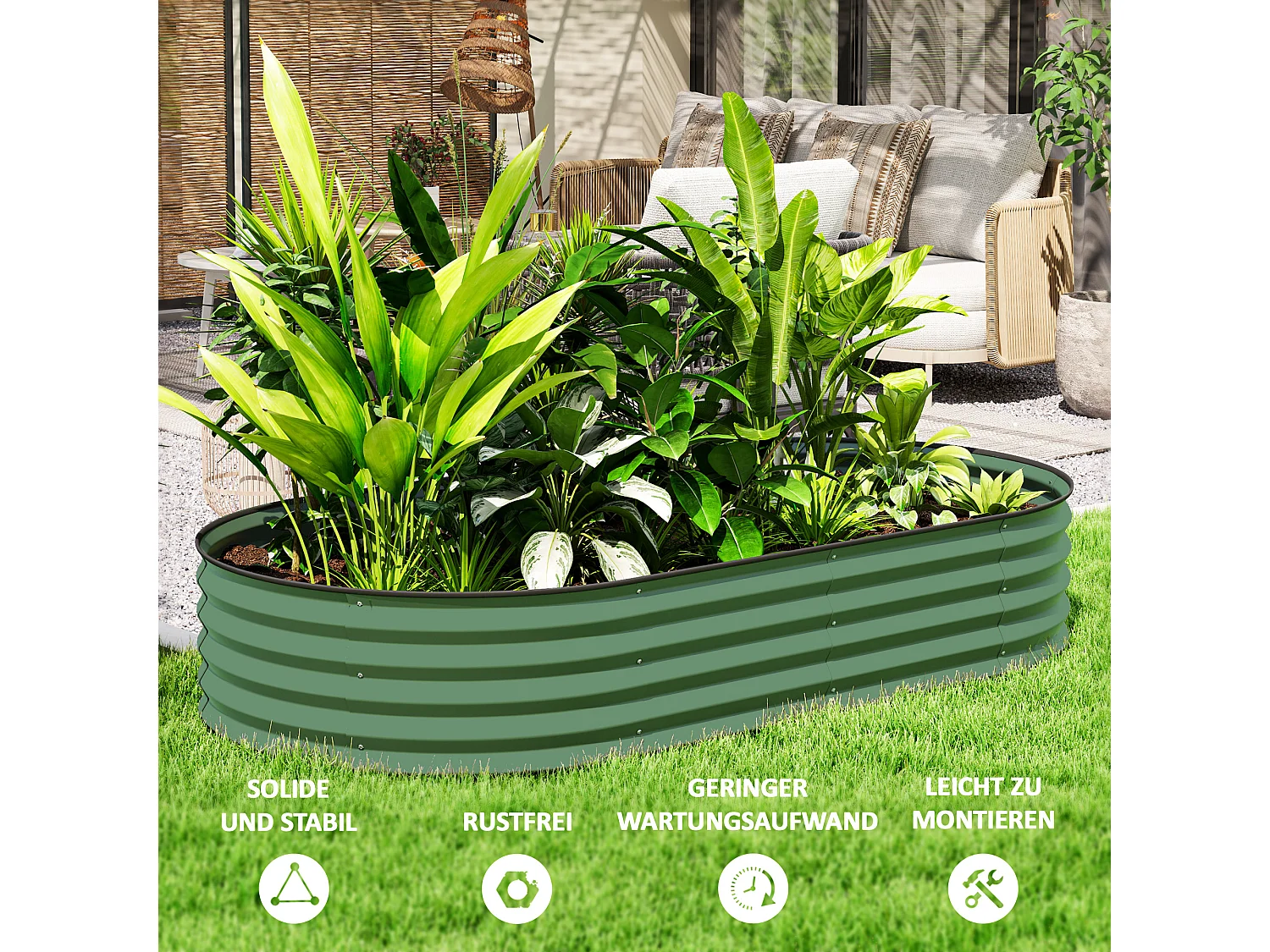 Set van 2 stalen verhoogde plantenbakken, groen (181x93x30 cm)