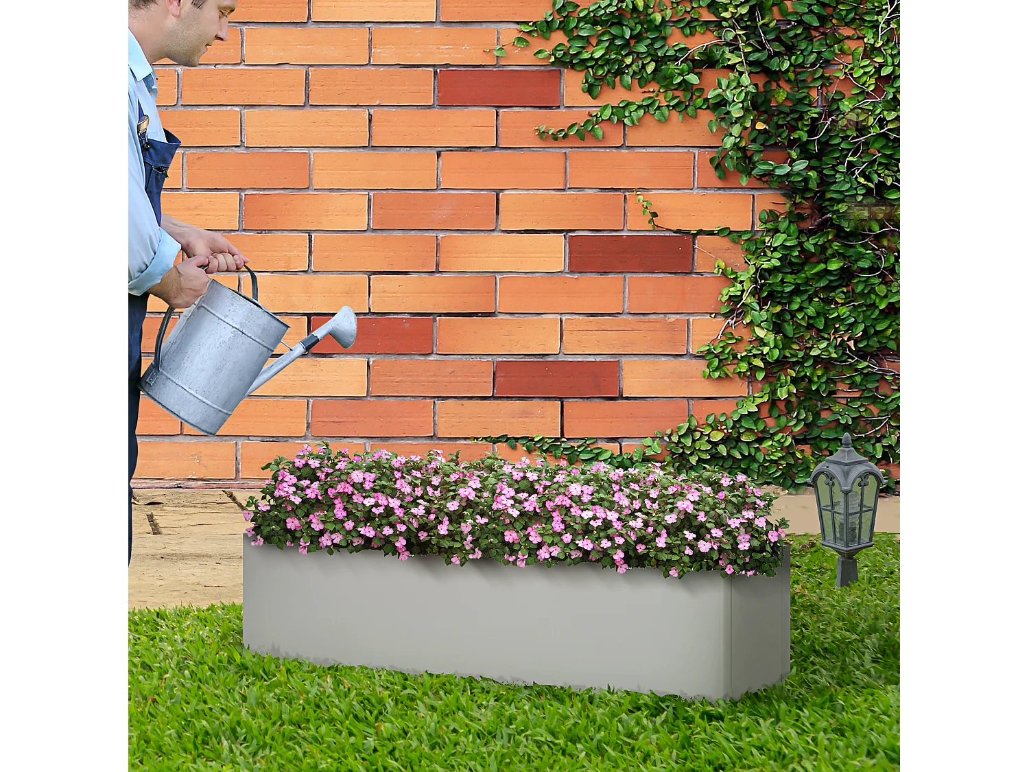 Balkonplanter, staal, grijs (91x22x22 cm)