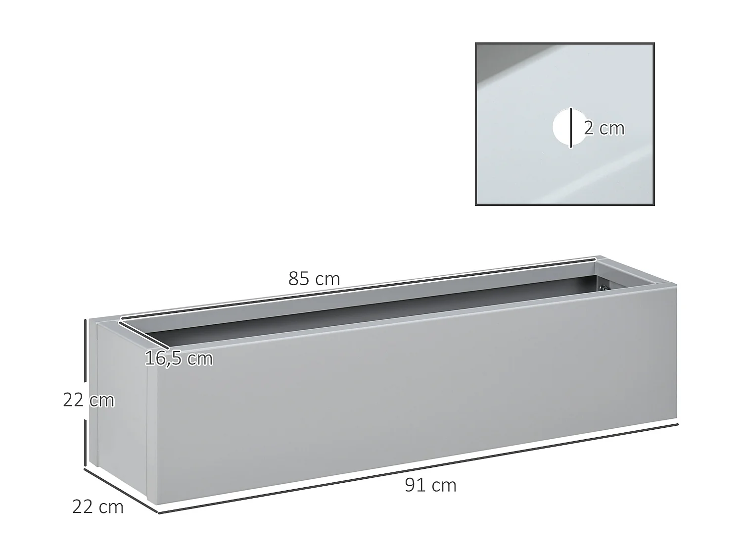 Balkonplanter, staal, grijs (91x22x22 cm)