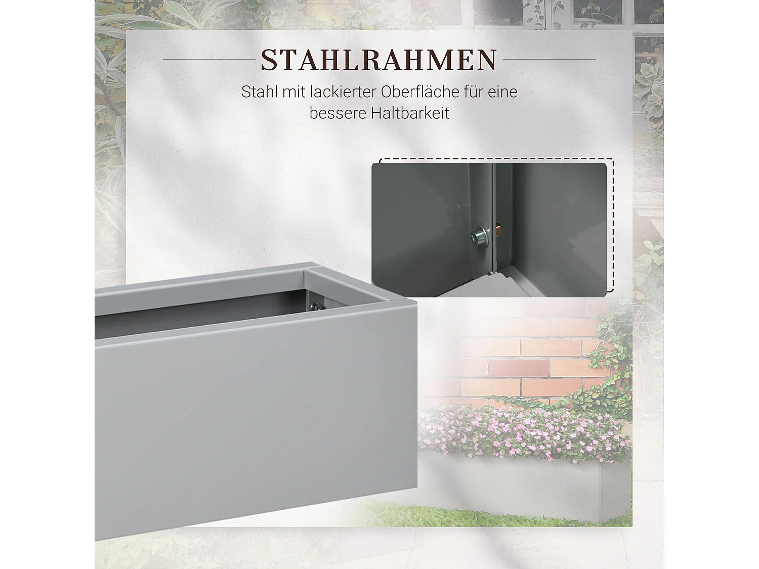 Balkonplanter, staal, grijs (91x22x22 cm)