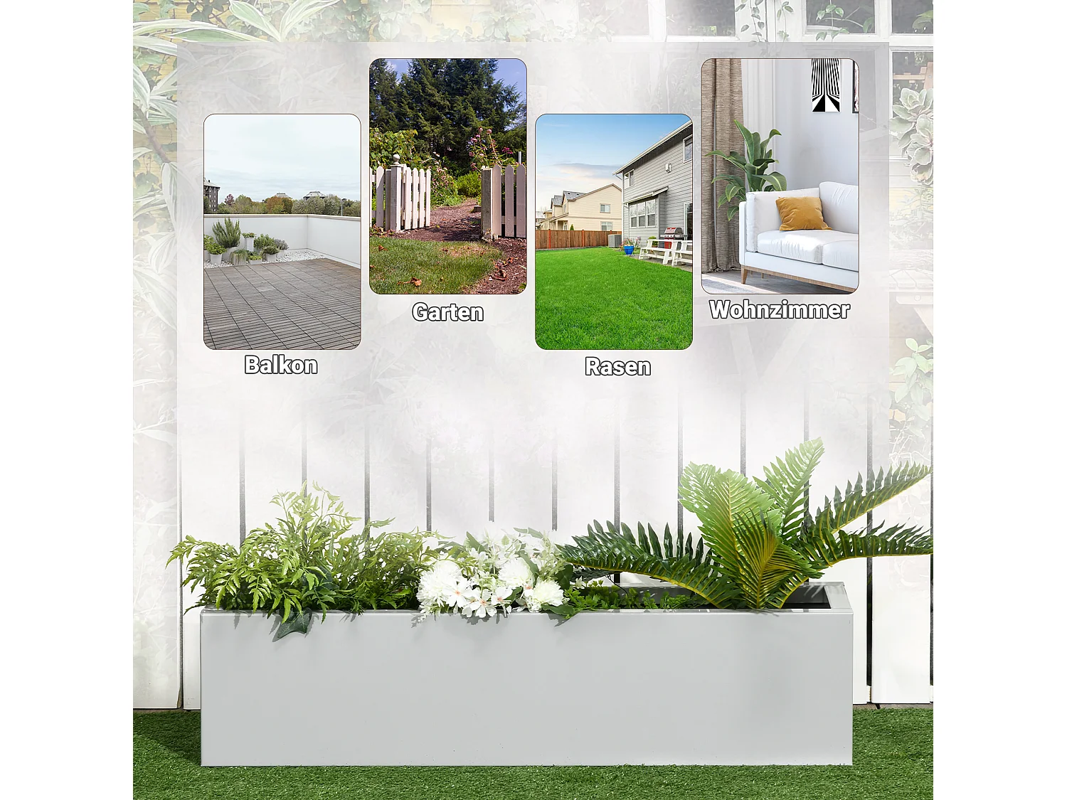 Balkonplanter, staal, grijs (91x22x22 cm)