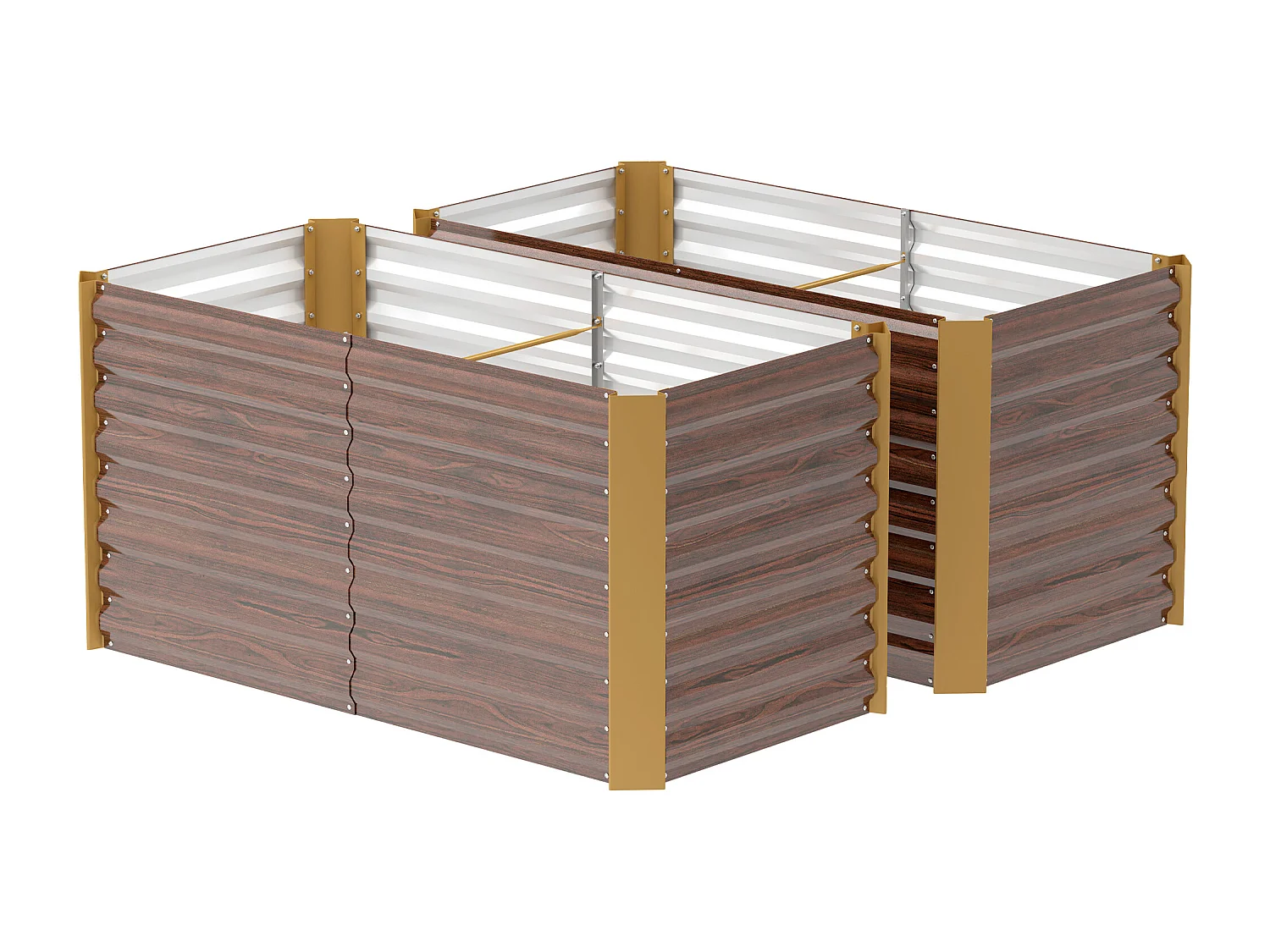 Set van 2 robuuste gegalvaniseerde stalen bloembakken, bruin (120x60x60cm)