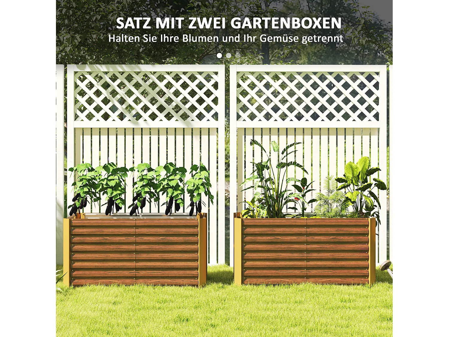 Set van 2 robuuste gegalvaniseerde stalen bloembakken, bruin (120x60x60cm)