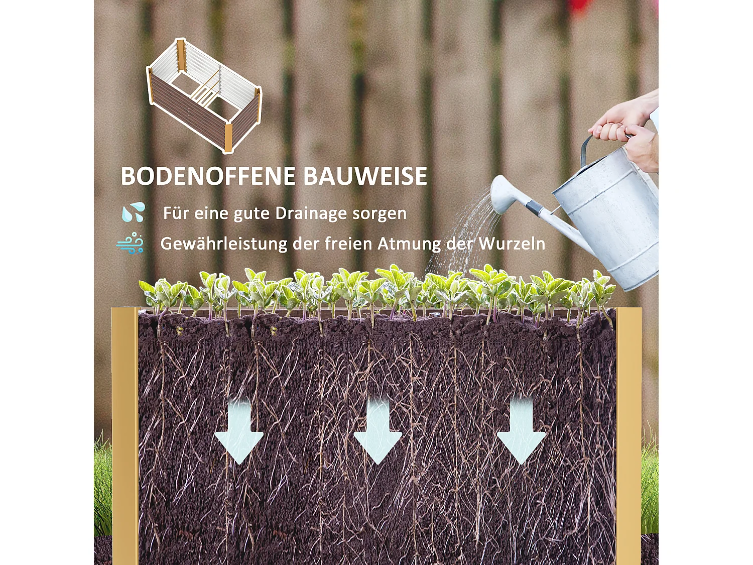 Set van 2 robuuste gegalvaniseerde stalen bloembakken, bruin (120x60x60cm)