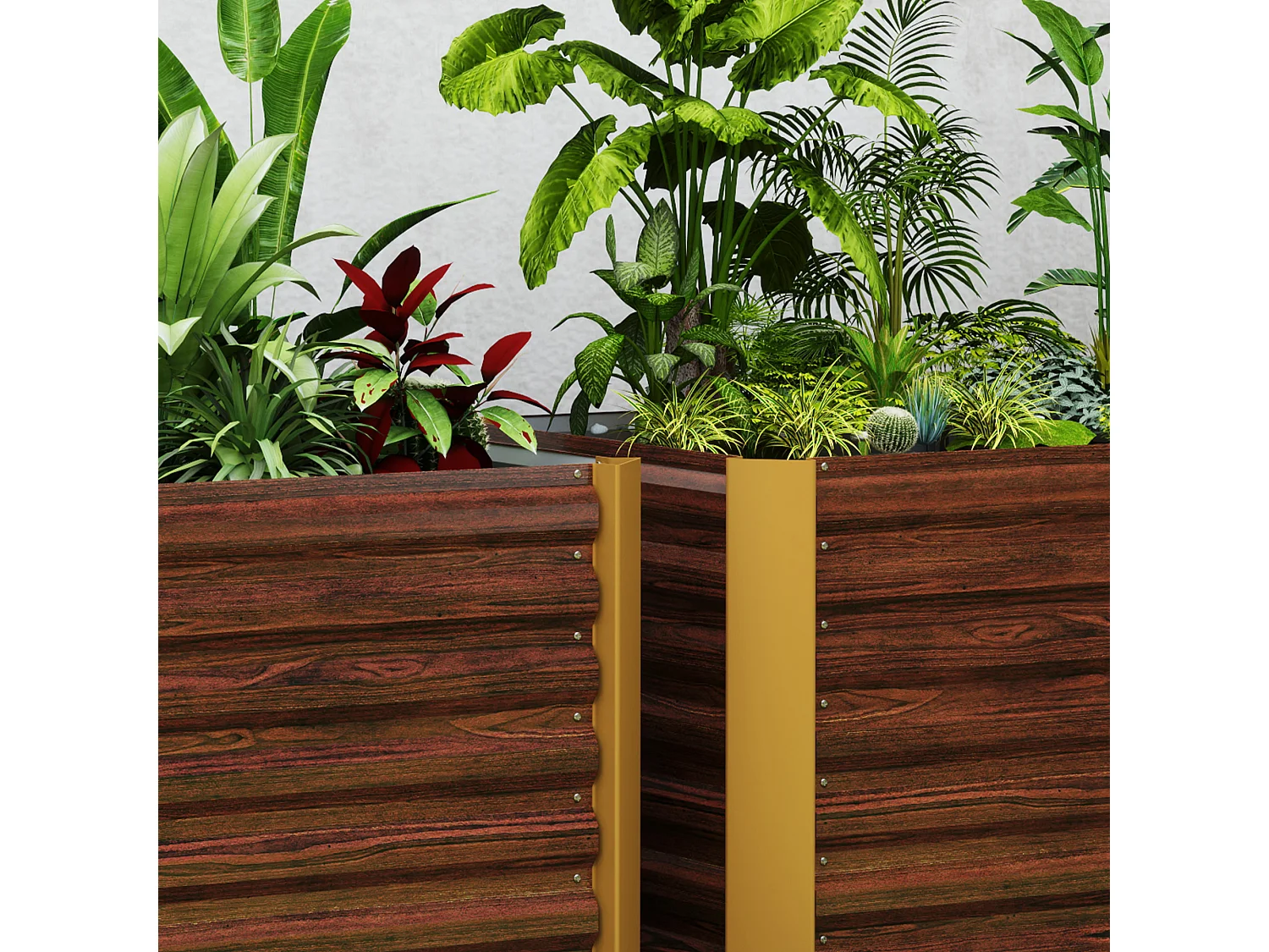 Set van 2 robuuste gegalvaniseerde stalen bloembakken, bruin (120x60x60cm)