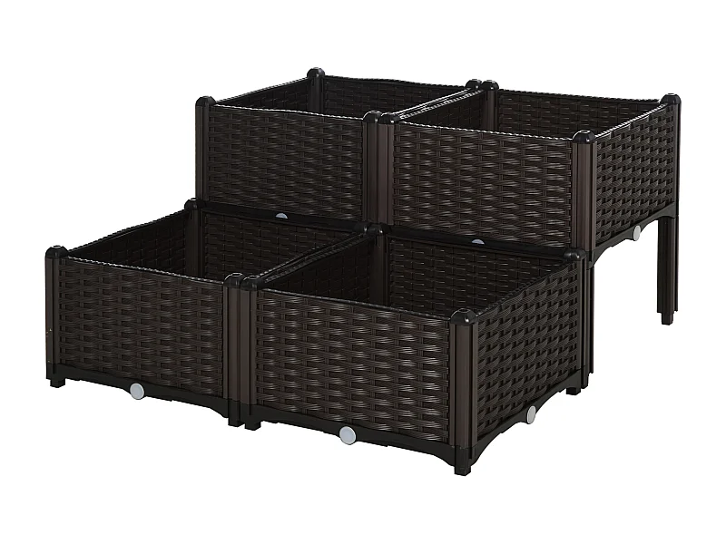 Plantenbak van synthetisch rotan met drainagegaten, kunststof, bruin (40x40x44cm)