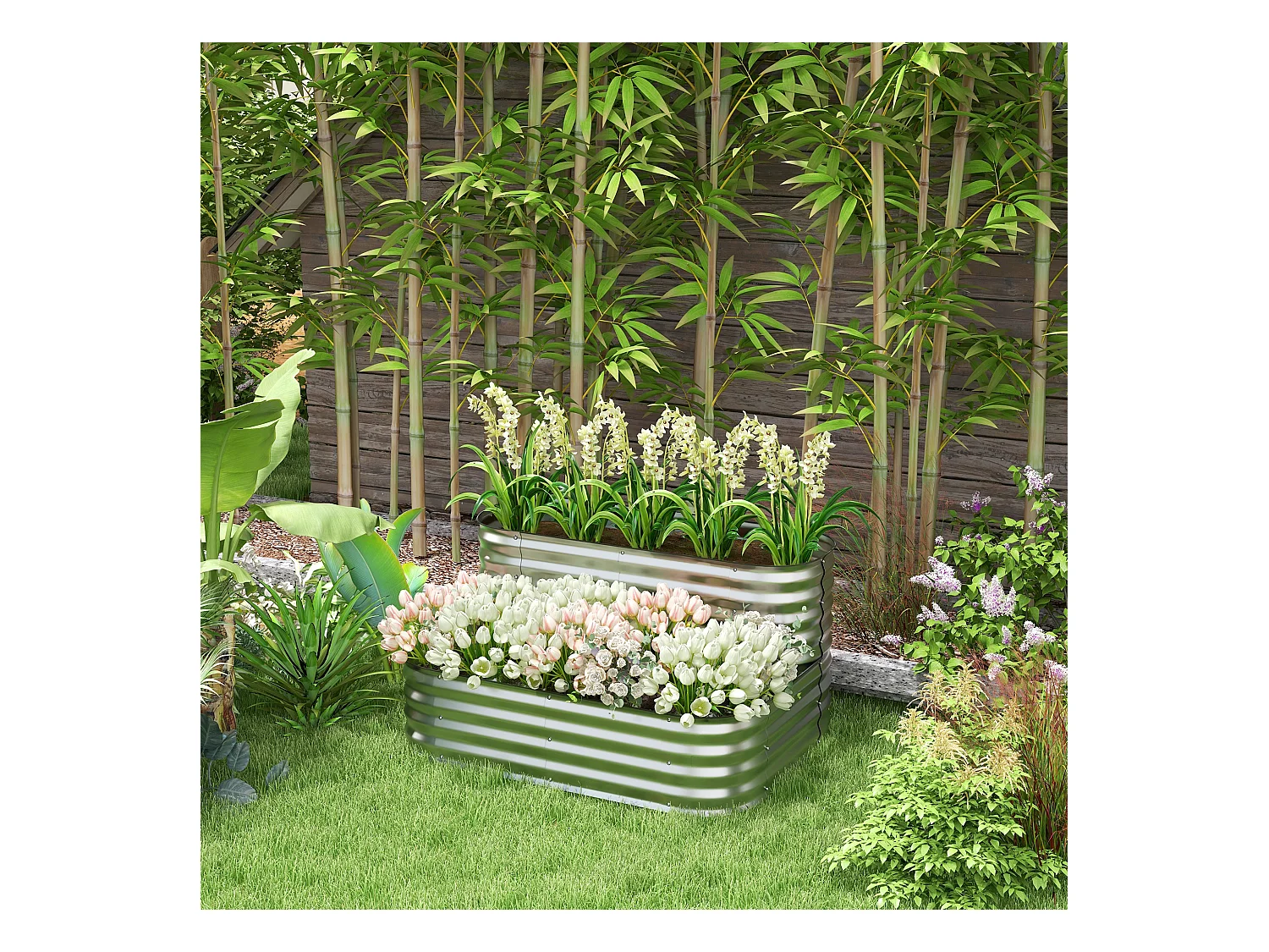 Étagère à plantes en métal, design robuste, argent (120x90x30 cm)