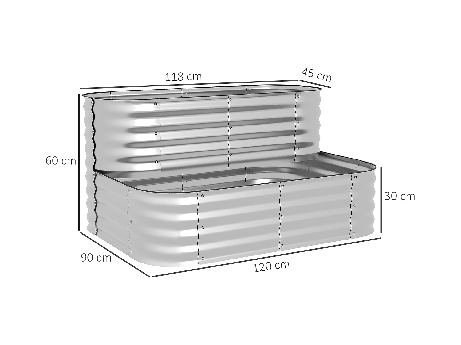 Étagère à plantes en métal, design robuste, argent (120x90x30 cm)