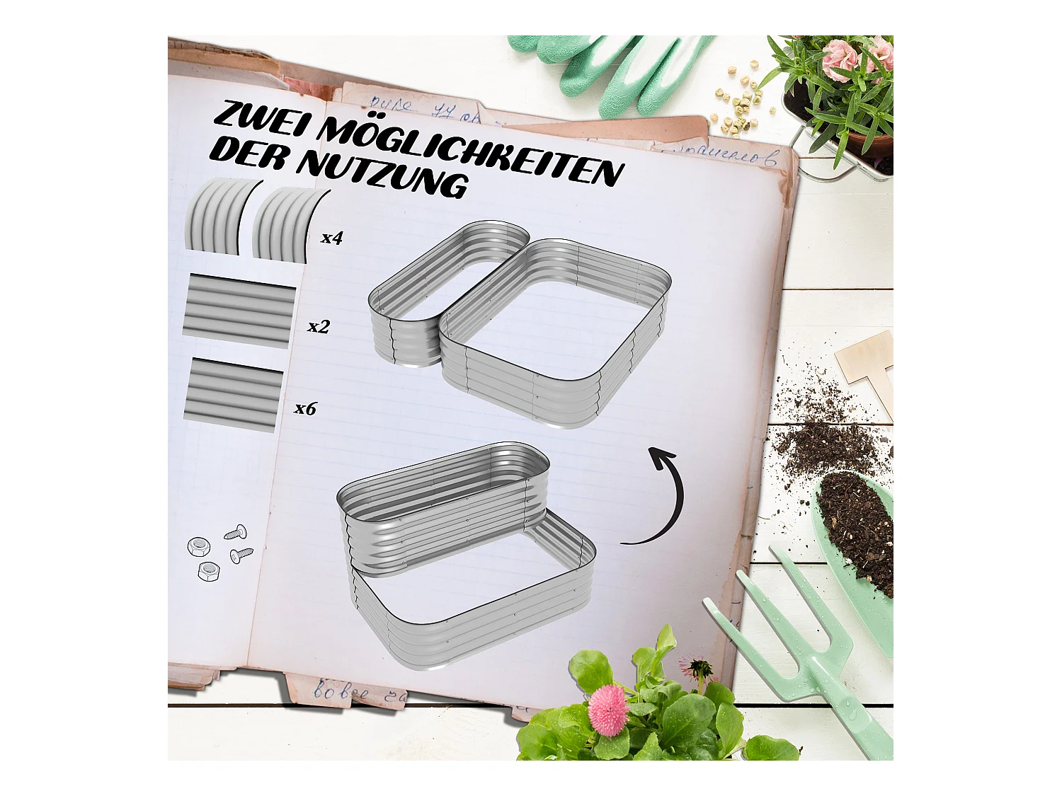 Étagère à plantes en métal, design robuste, argent (120x90x30 cm)