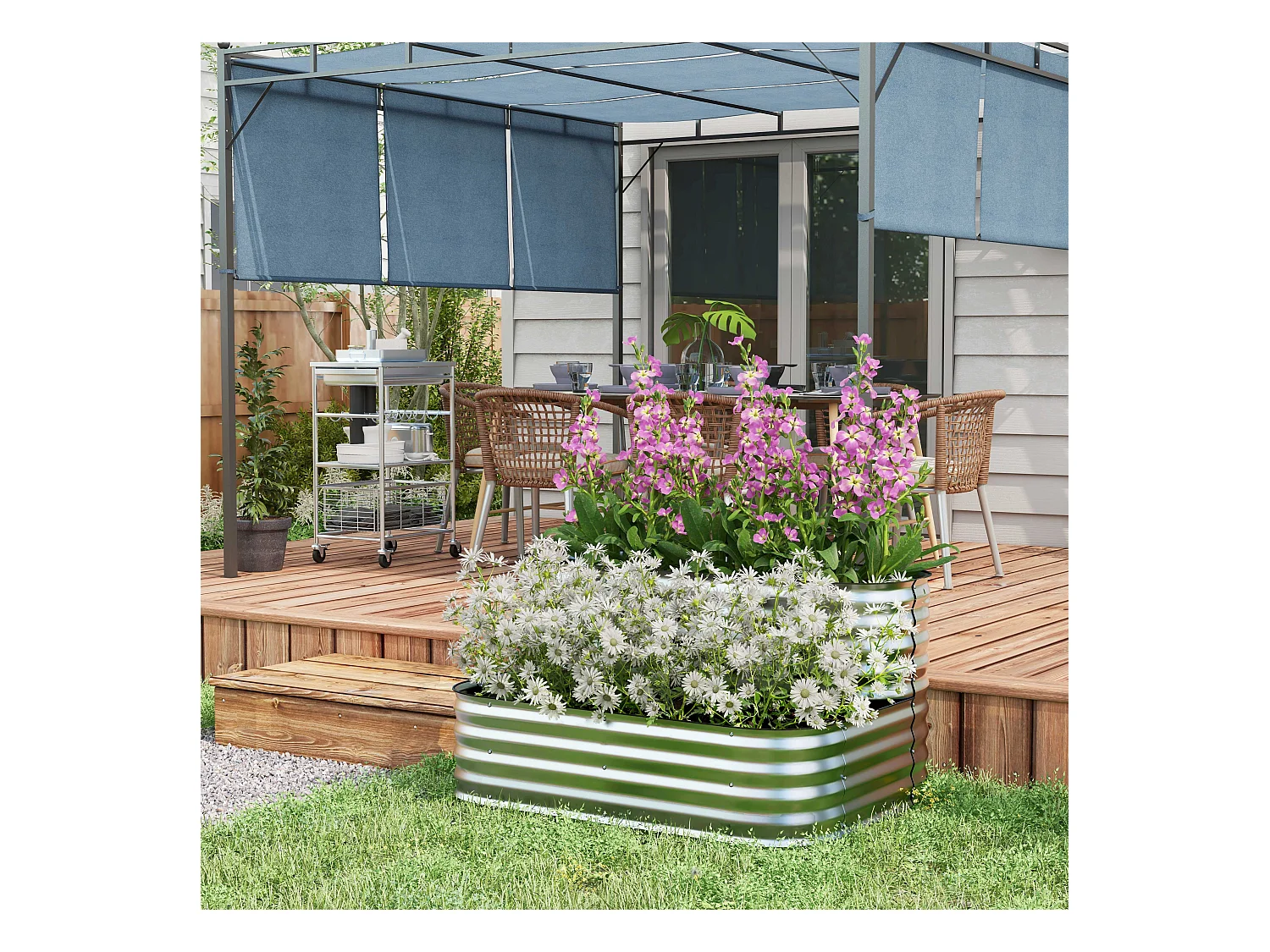 Étagère à plantes en métal, design robuste, argent (120x90x30 cm)