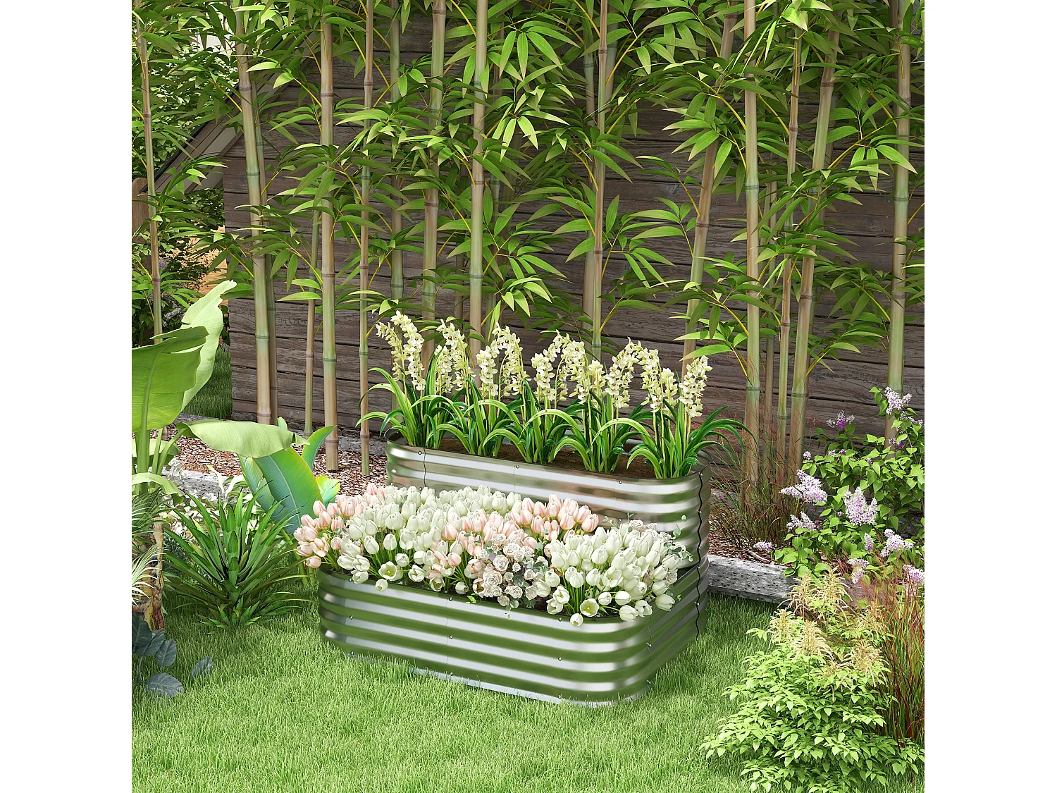 Étagère à plantes en métal, design robuste, argent (120x90x30 cm)