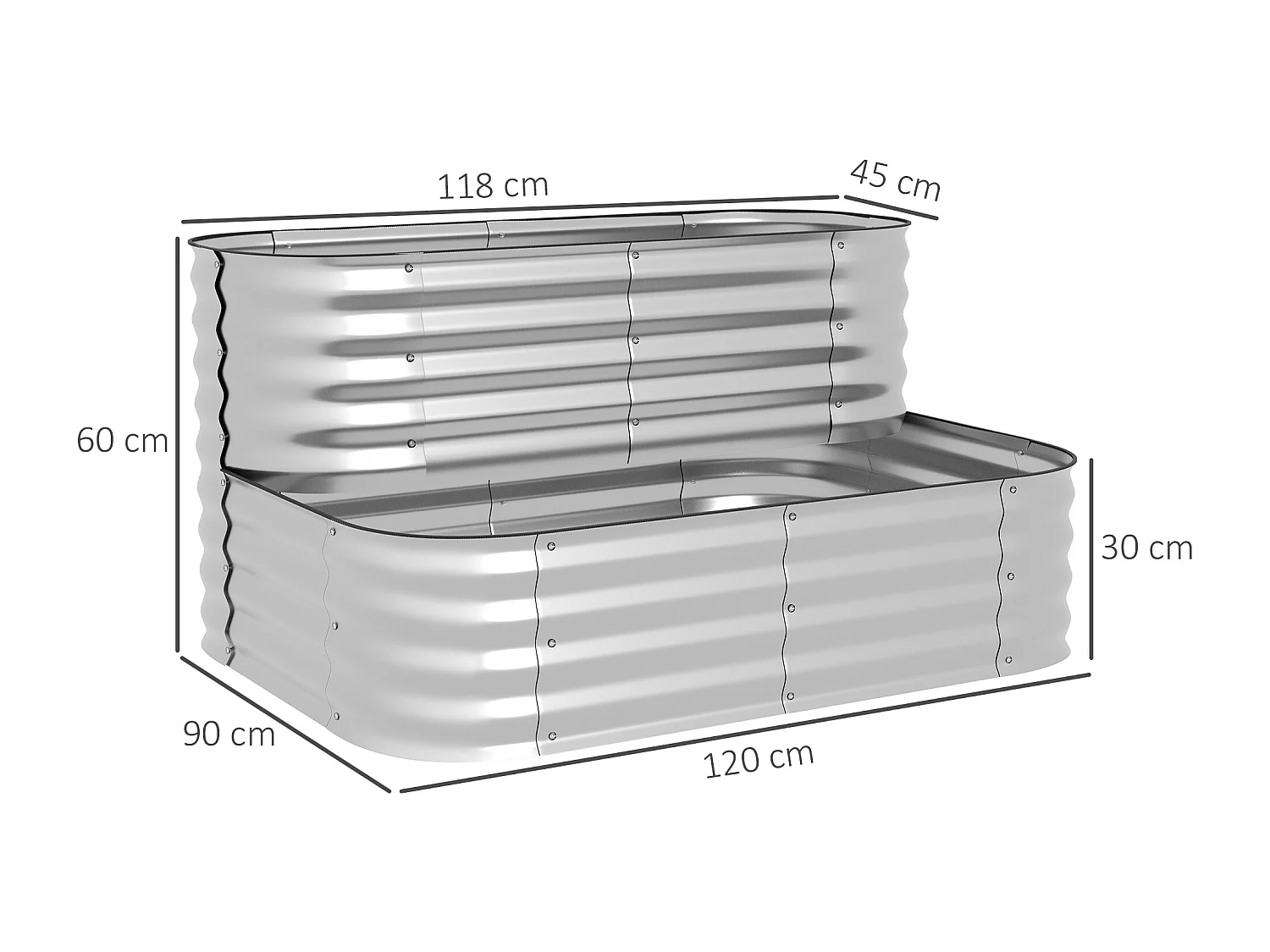 Étagère à plantes en métal, design robuste, argent (120x90x30 cm)
