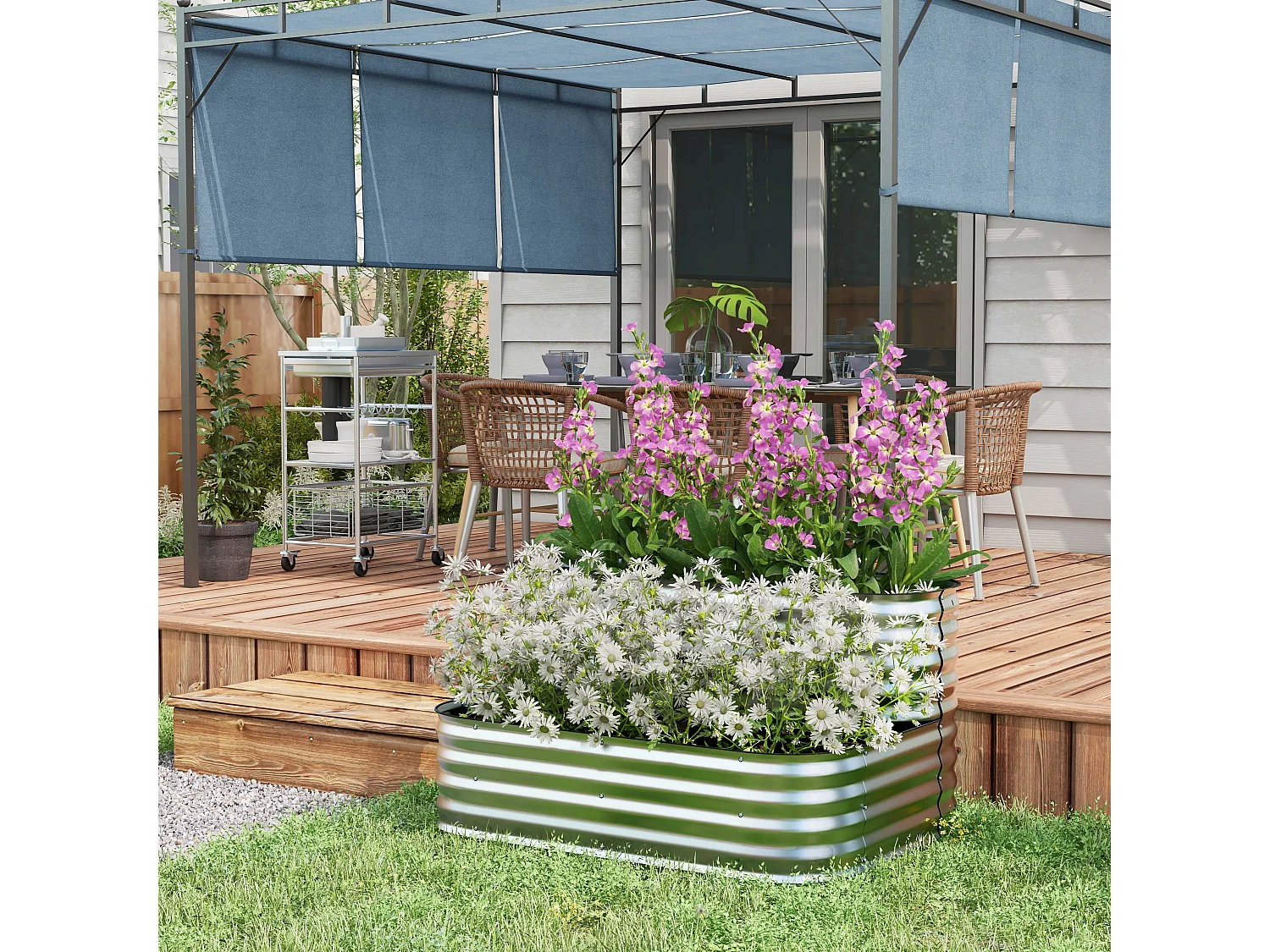 Étagère à plantes en métal, design robuste, argent (120x90x30 cm)