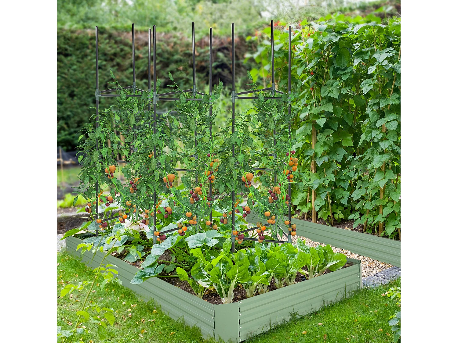 3-delige stalen plantenstandaard, verstelbaar, donkergroen (38x38x182cm)