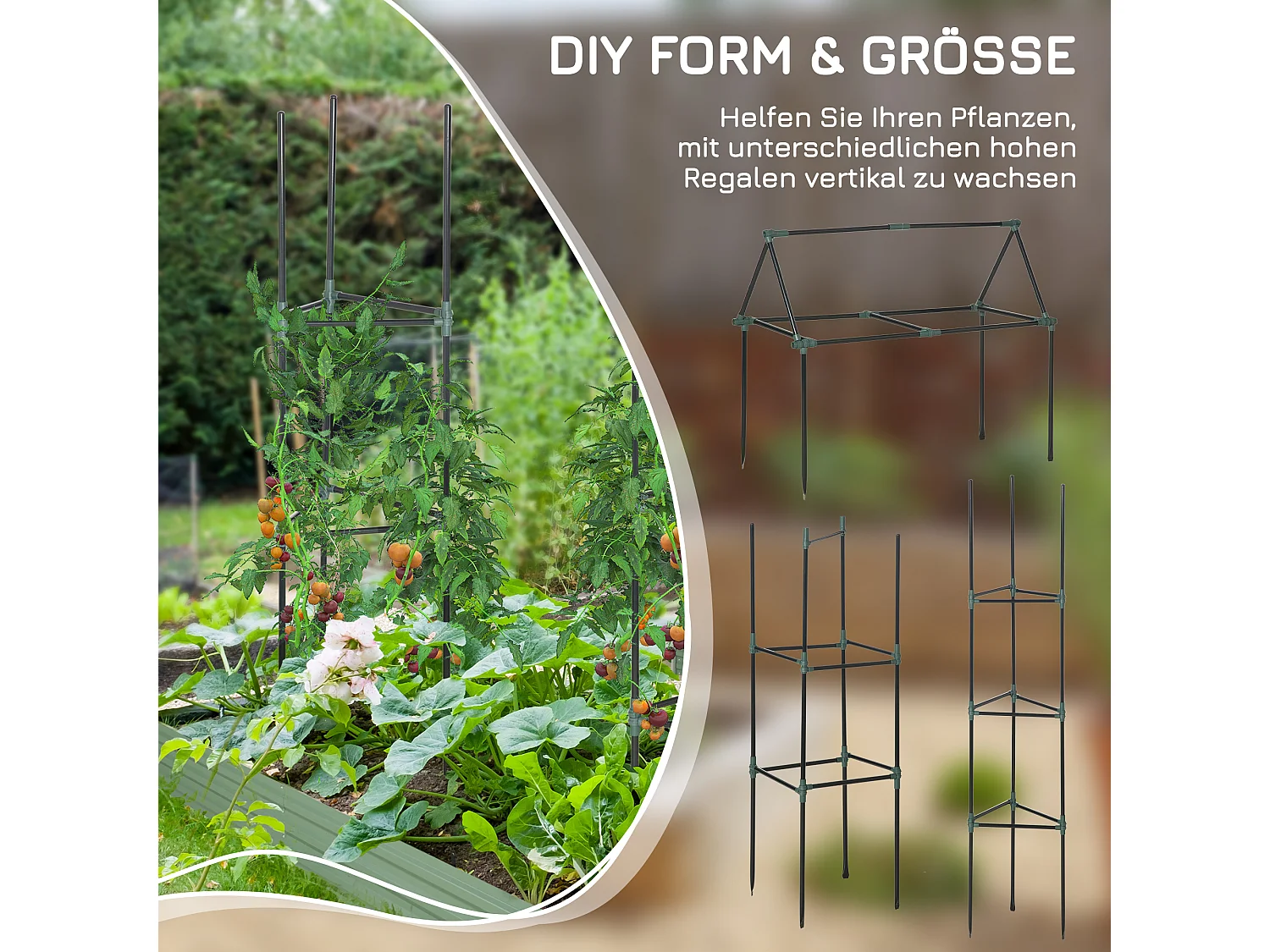 3-delige stalen plantenstandaard, verstelbaar, donkergroen (38x38x182cm)