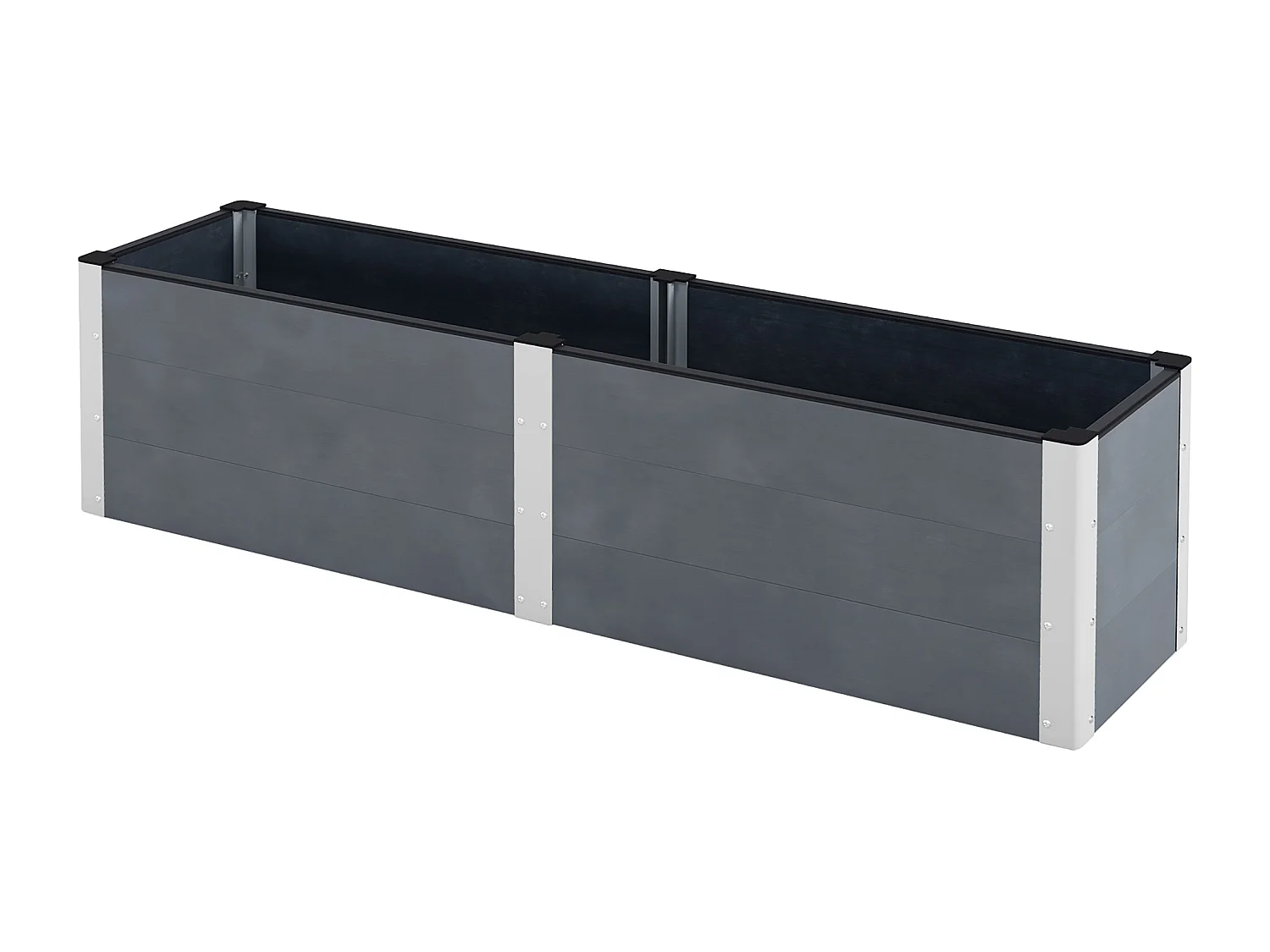 Verhoogd bed met open bodem, grijze aluminium plantenbak, voor tuin en balkon (200x50x56 cm)