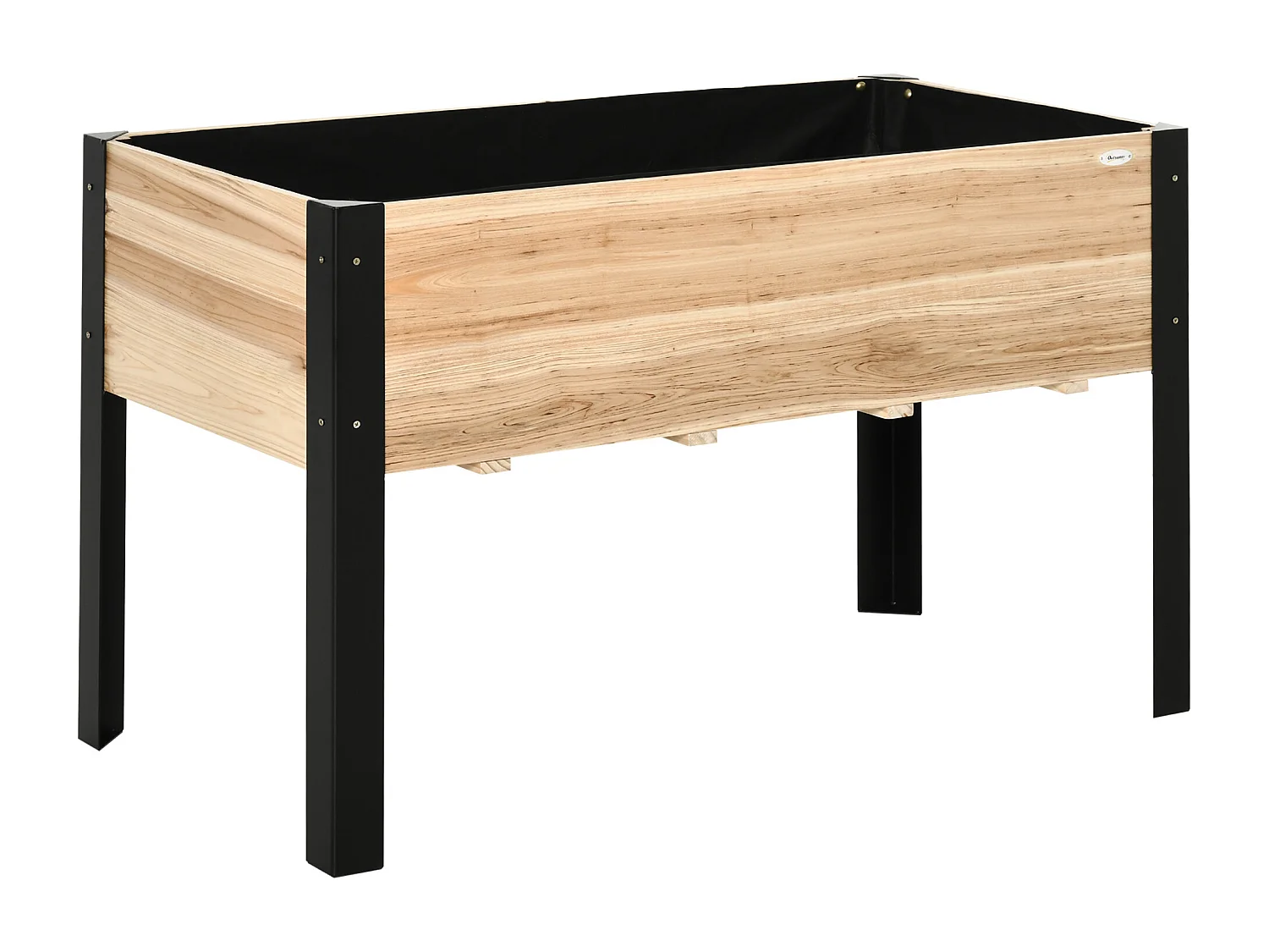 Grote bloembak, gemengde massief houten en stalen constructie, zwart en naturel (120x60x74cm)