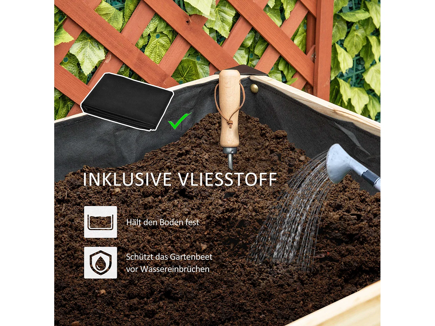 Grote bloembak, gemengde massief houten en stalen constructie, zwart en naturel (120x60x74cm)