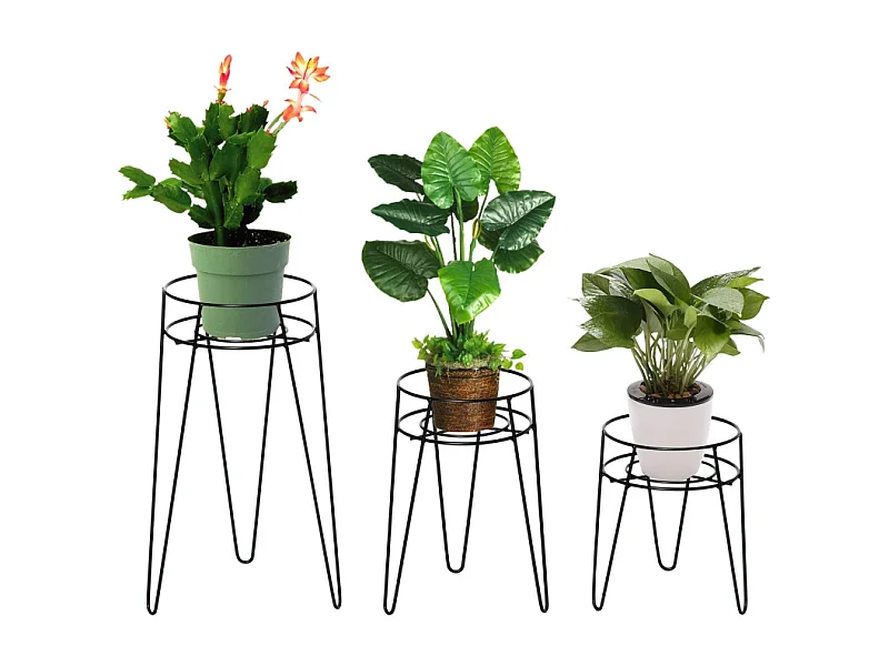 Metalen plantenbak, set van 3, voor potten Ø16 cm, elegant design, zwart (21x20x23,5 cm)