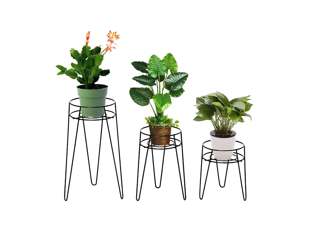 Porte-plantes en métal, set de 3, pour pots Ø16 cm, design élégant, noir (21x20x23.5 cm)