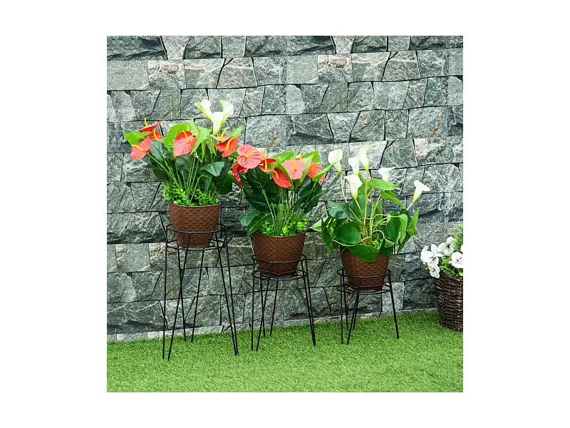 Porte-plantes en métal, set de 3, pour pots Ø16 cm, design élégant, noir (21x20x23.5 cm)