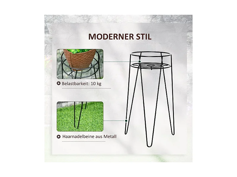 Porte-plantes en métal, set de 3, pour pots Ø16 cm, design élégant, noir (21x20x23.5 cm)