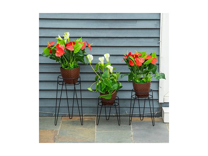 Porte-plantes en métal, set de 3, pour pots Ø16 cm, design élégant, noir (21x20x23.5 cm)
