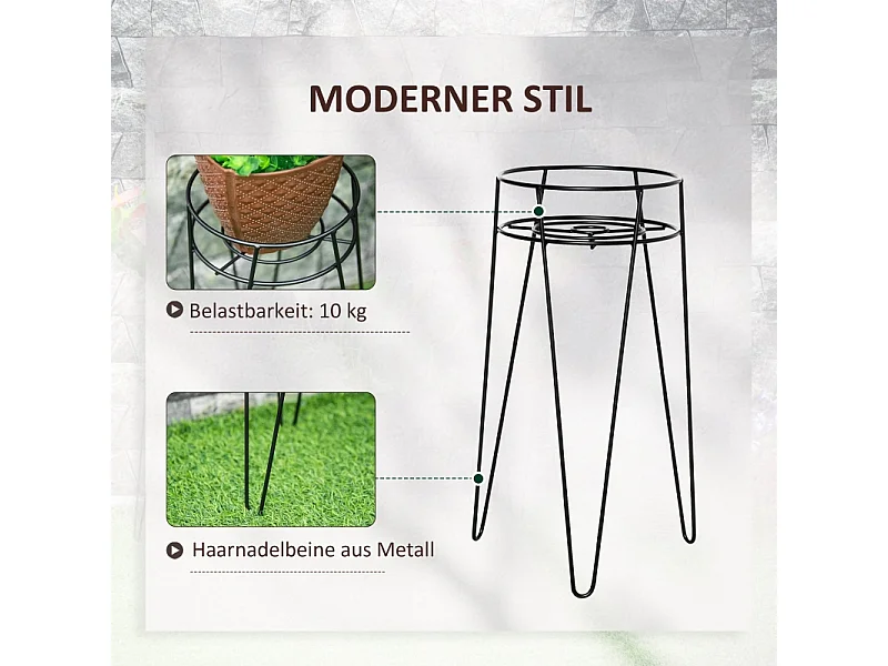 Porte-plantes en métal, set de 3, pour pots Ø16 cm, design élégant, noir (21x20x23.5 cm)