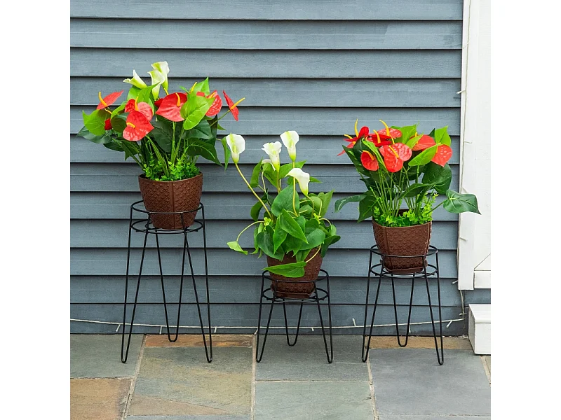 Porte-plantes en métal, set de 3, pour pots Ø16 cm, design élégant, noir (21x20x23.5 cm)