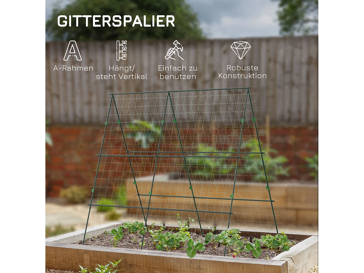 Verstelbare tuinpaal met net, staal, groen (180x100x180cm)