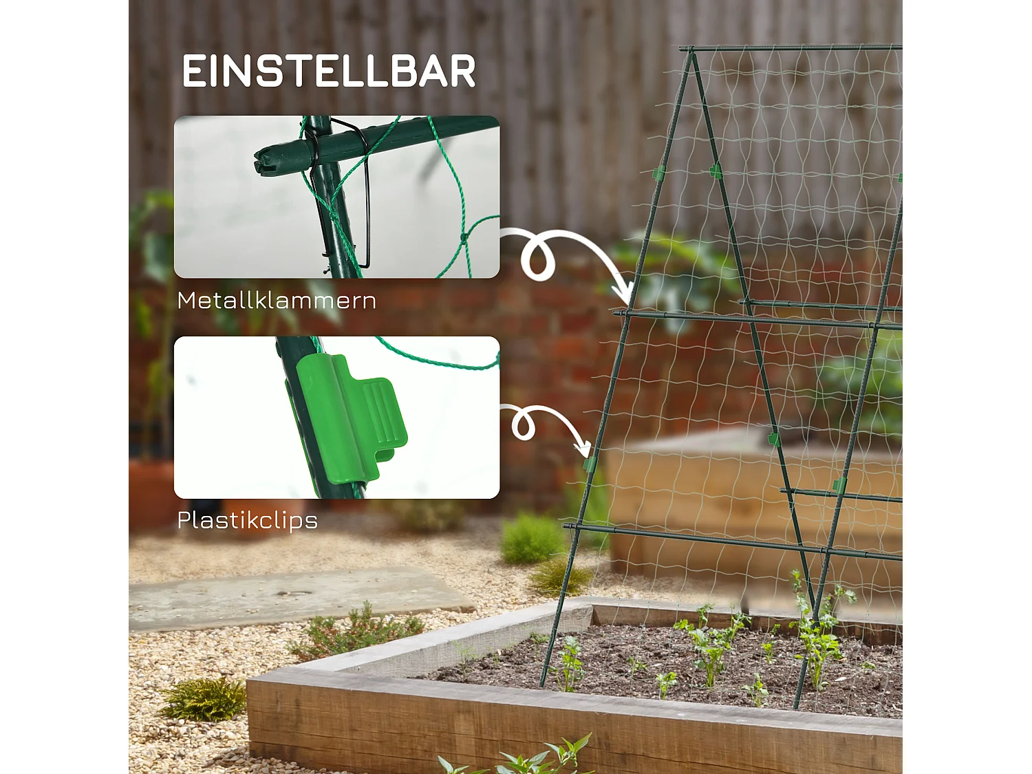 Verstelbare tuinpaal met net, staal, groen (180x100x180cm)