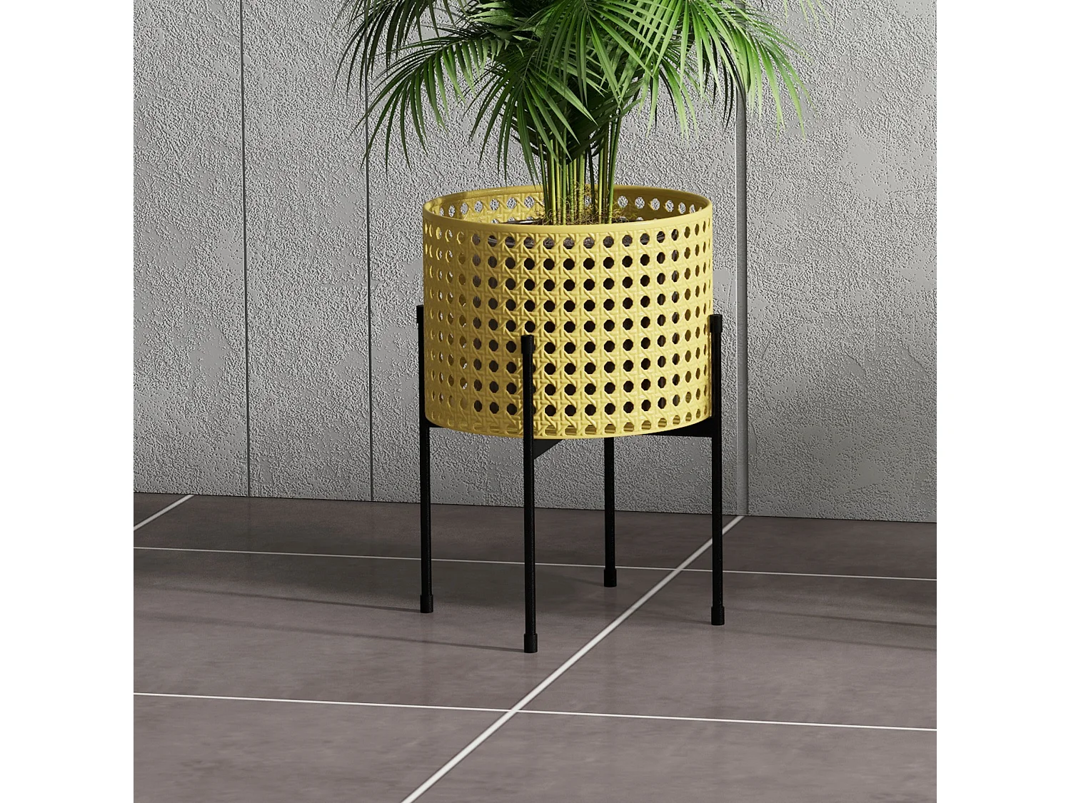 Ensemble de 3 supports à plantes en métal doré, design rotin, pour intérieur & extérieur (30x30x40 cm)