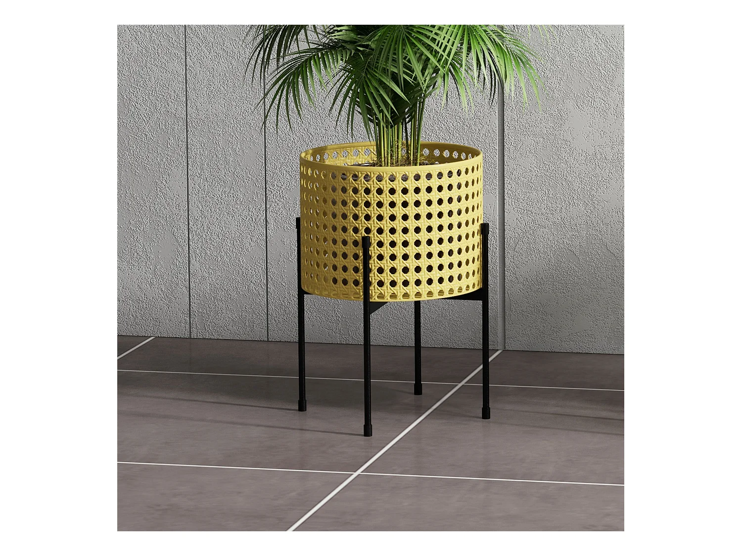 Juego de 3 soportes para plantas de metal dorado, diseño de ratán, para uso interior y exterior (30 x 30 x 40 cm)
