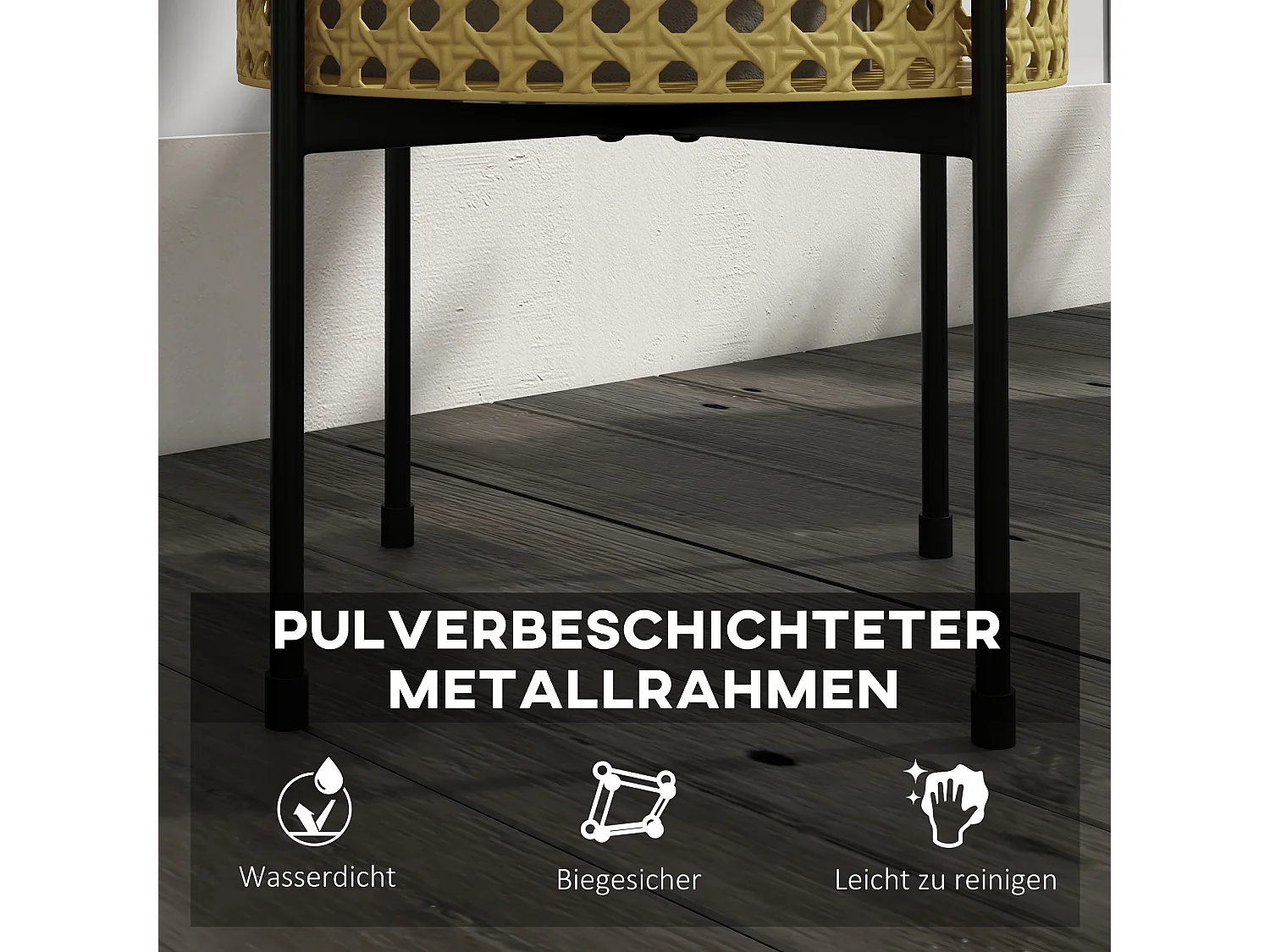3er-Set goldene Pflanzenständer aus Metall, Rattan-Design, für den Innen- und Außenbereich (30x30x40 cm)