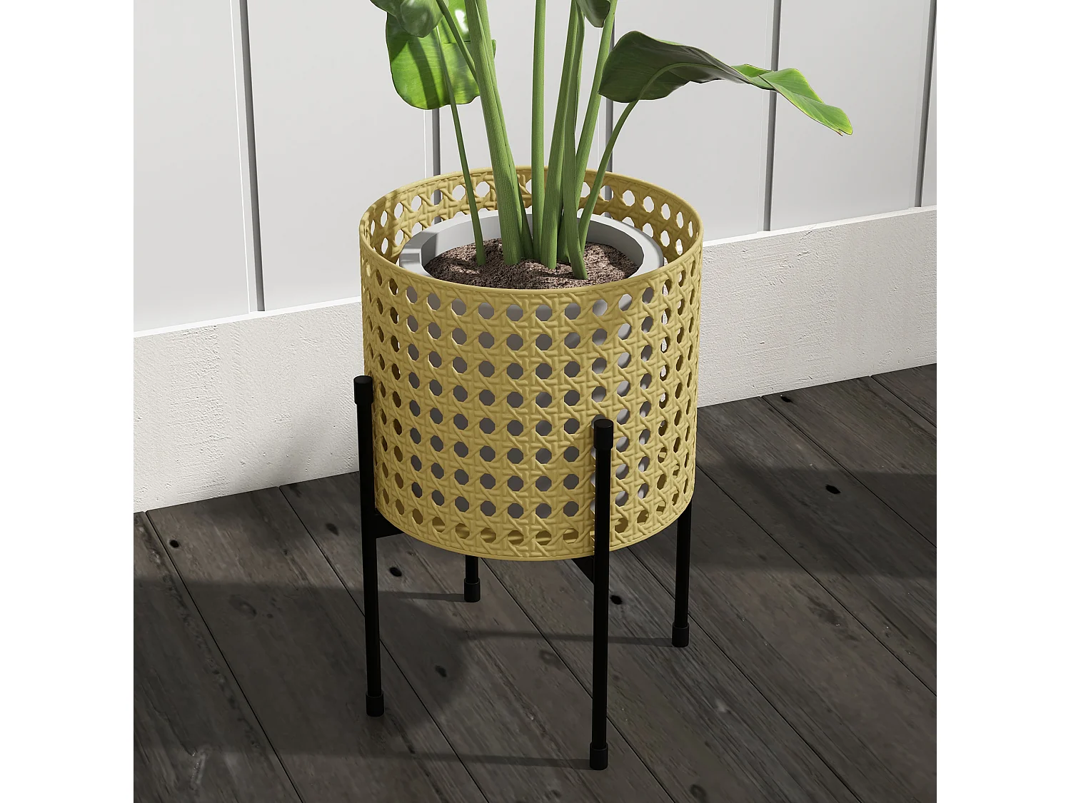 3er-Set goldene Pflanzenständer aus Metall, Rattan-Design, für den Innen- und Außenbereich (30x30x40 cm)