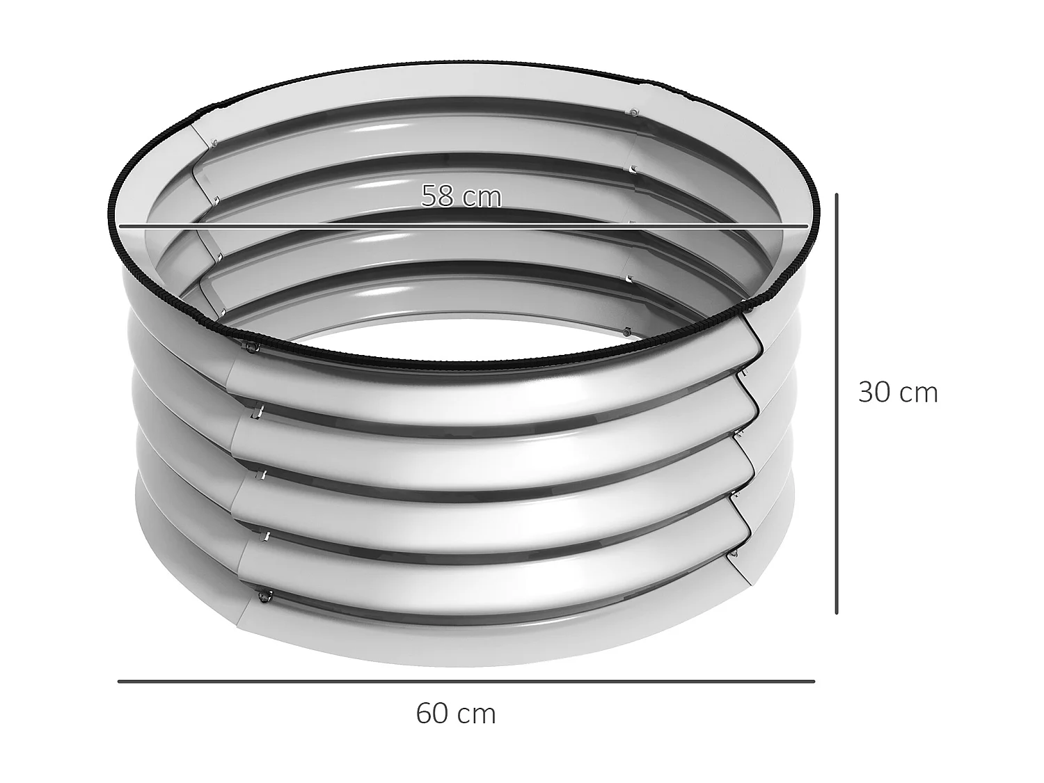Kit de jardinière surélevée, métal, avec ouvertures pour drainage, gris (60x60x30 cm)