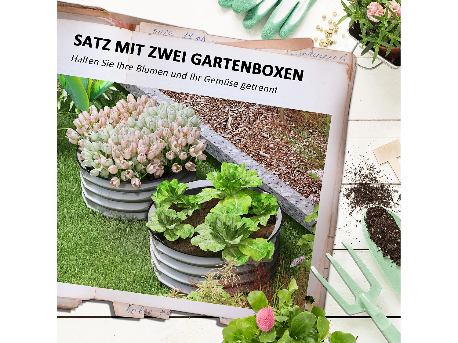 Kit de jardinière surélevée, métal, avec ouvertures pour drainage, gris (60x60x30 cm)