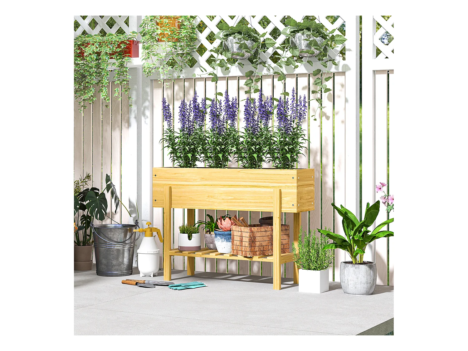 Jardin surélevé avec étagère, en bois, avec trous de drainage, pour jardin ou balcon (100x30x70.5 cm)