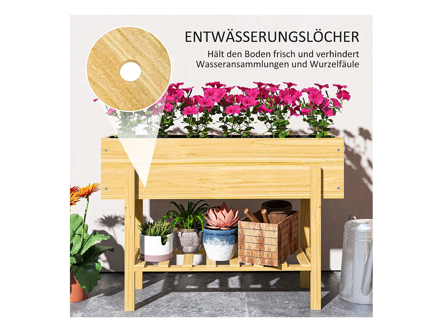 Jardin surélevé avec étagère, en bois, avec trous de drainage, pour jardin ou balcon (100x30x70.5 cm)