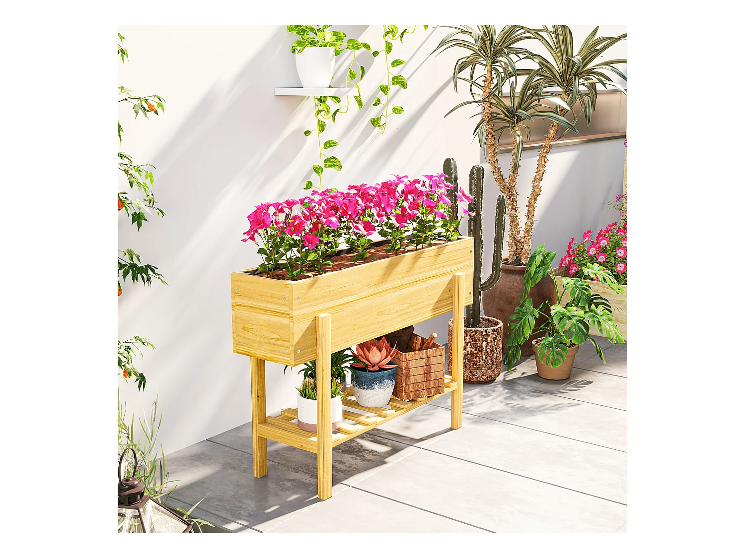 Jardin surélevé avec étagère, en bois, avec trous de drainage, pour jardin ou balcon (100x30x70.5 cm)