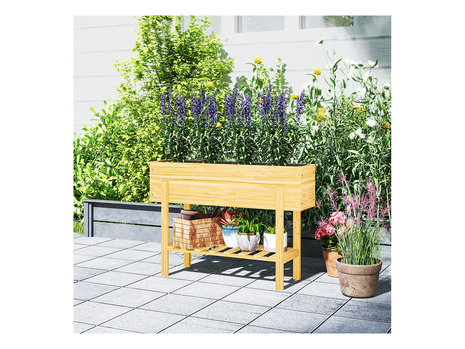 Jardin surélevé avec étagère, en bois, avec trous de drainage, pour jardin ou balcon (100x30x70.5 cm)