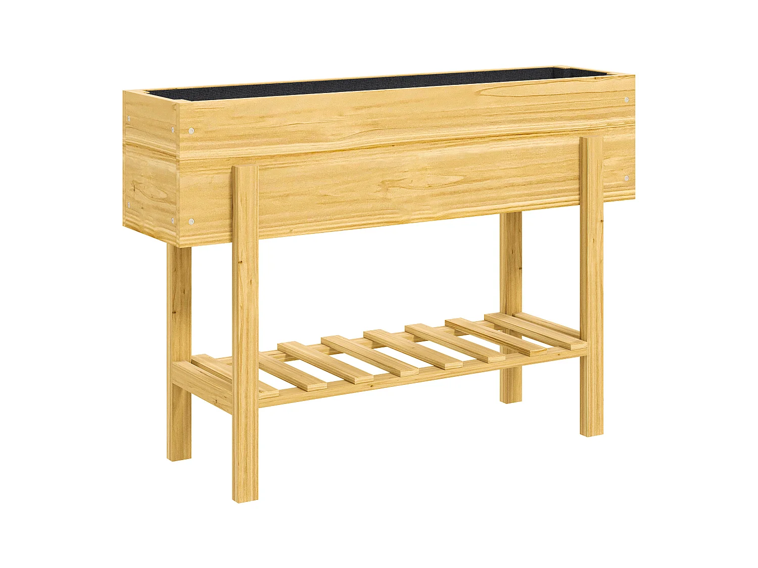 Bancal elevado con estante, de madera, con agujeros de drenaje, para jardín o balcón (100x30x70,5 cm)