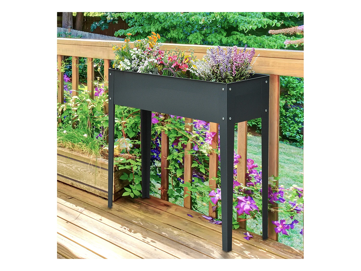 Carré potager surélevé avec pieds, drainage, métal, gris foncé (100x30x80cm)