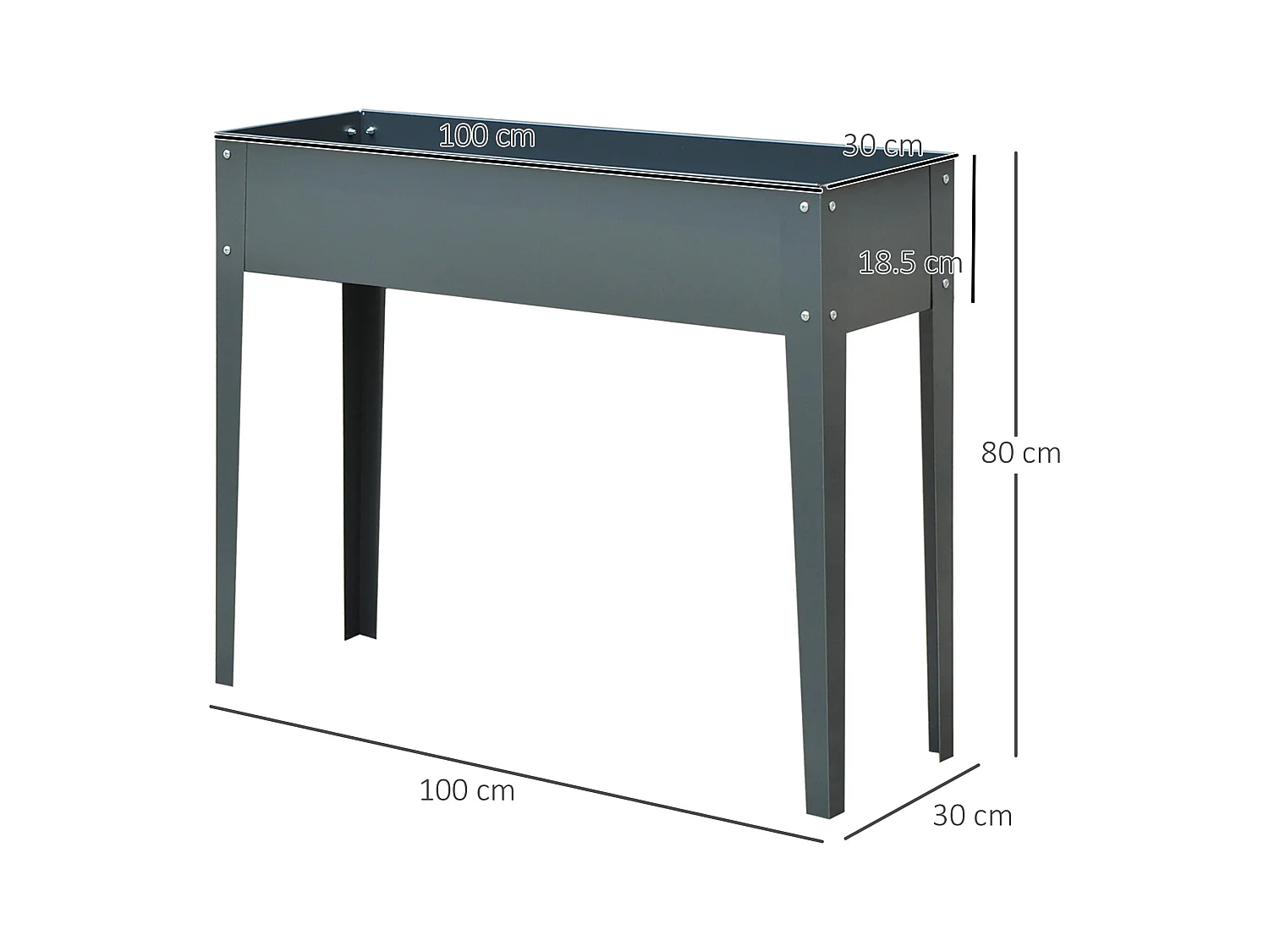 Carré potager surélevé avec pieds, drainage, métal, gris foncé (100x30x80cm)