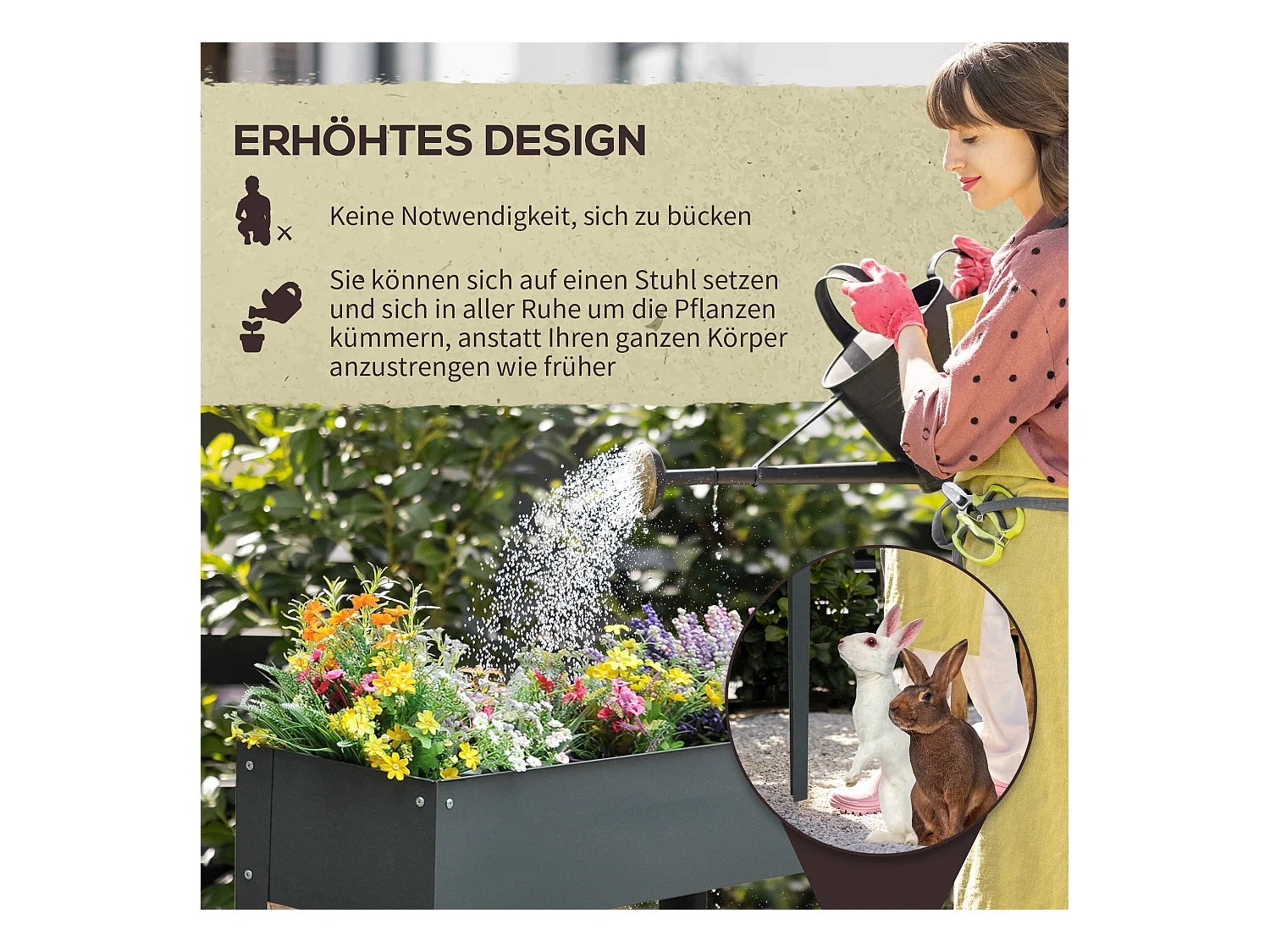 Carré potager surélevé avec pieds, drainage, métal, gris foncé (100x30x80cm)