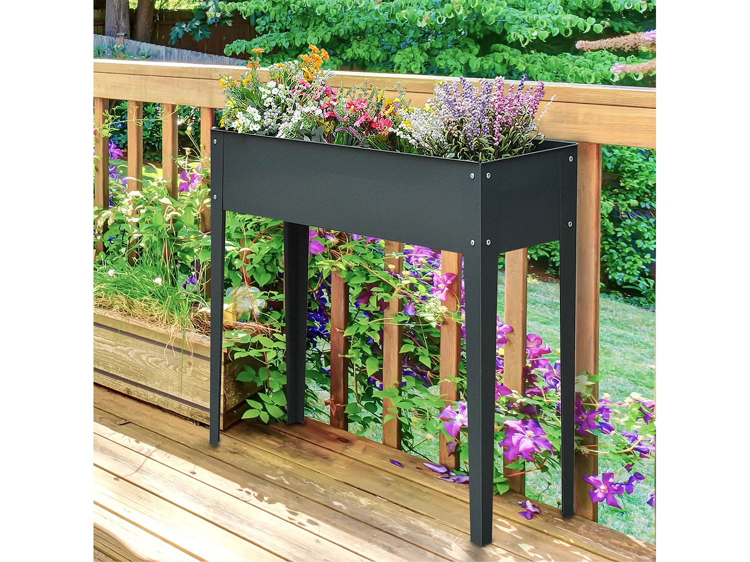 Carré potager surélevé avec pieds, drainage, métal, gris foncé (100x30x80cm)