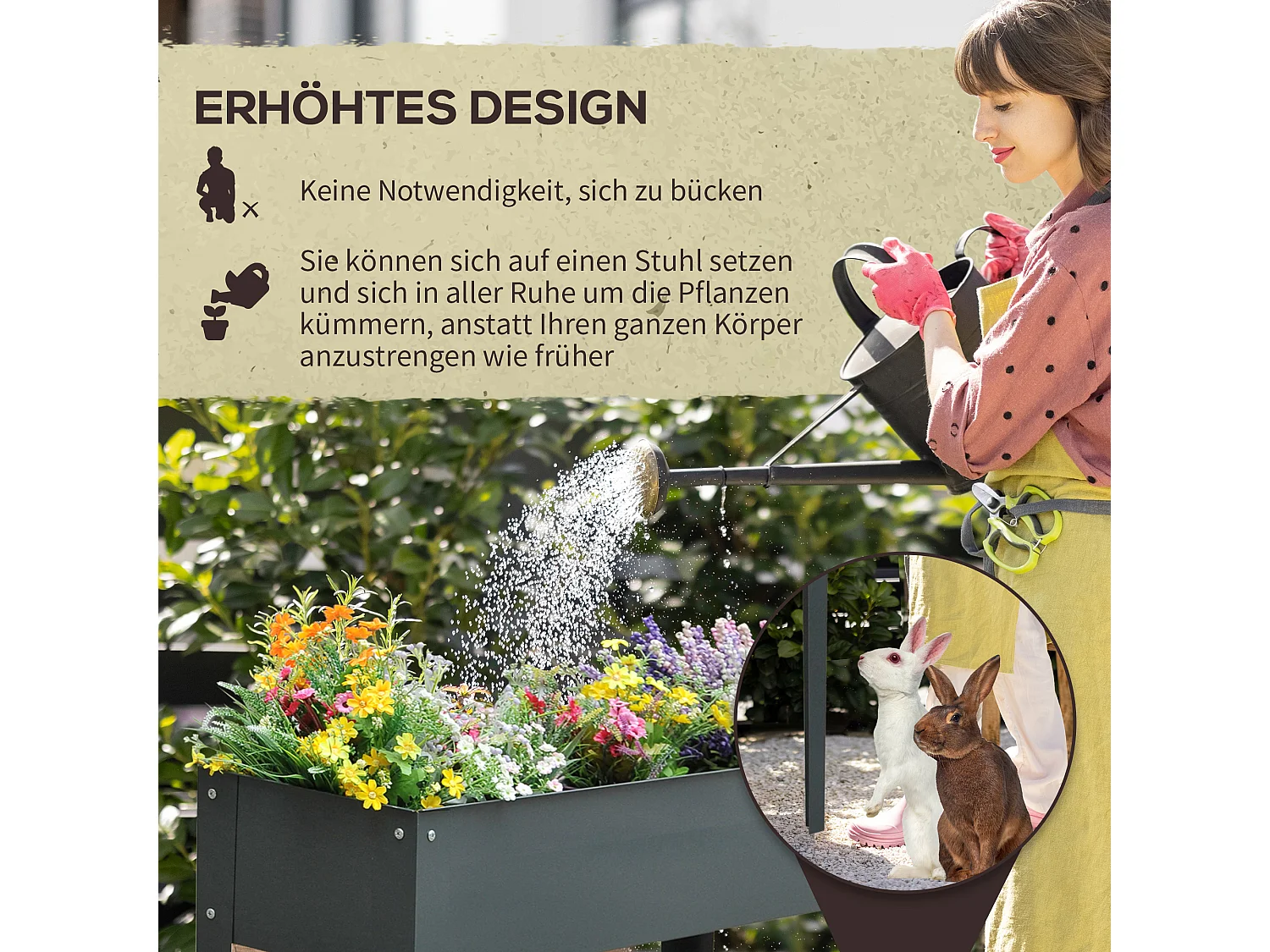 Carré potager surélevé avec pieds, drainage, métal, gris foncé (100x30x80cm)