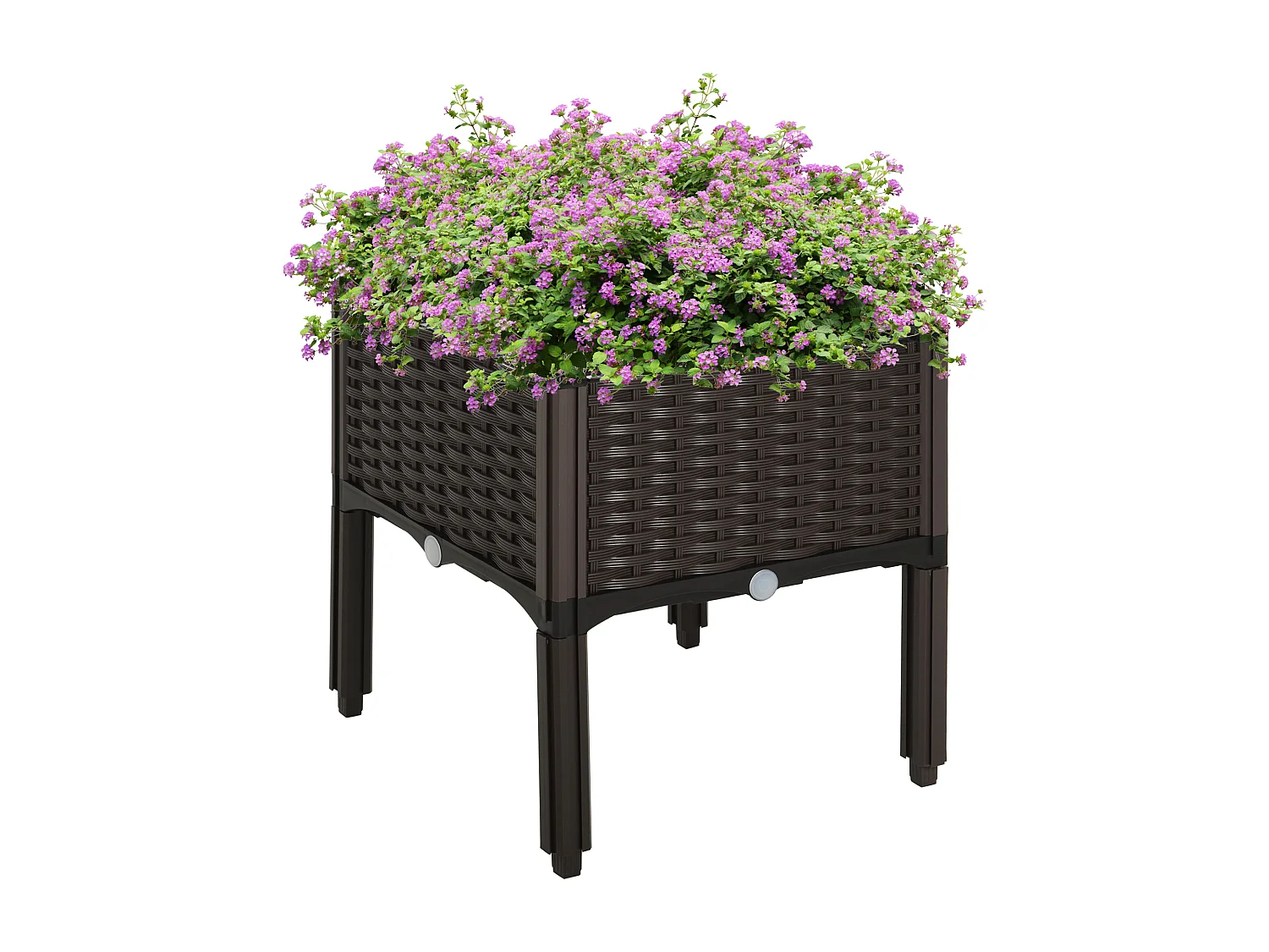 Bac à plantes surélevé, aspect rotin, plastique, brun, avec trous de drainage (40x40x44 cm)